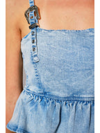 Western Buckle Denim Peplum Top