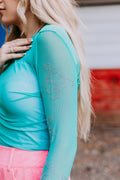 Rhinestone Embellished Mesh LS Top