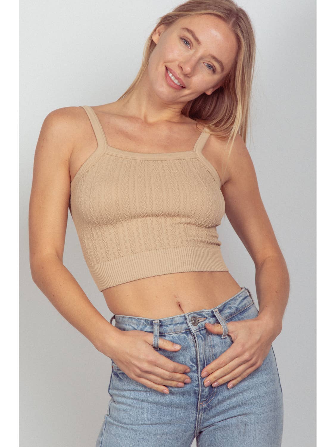 Cable Crop Knit Tank Top