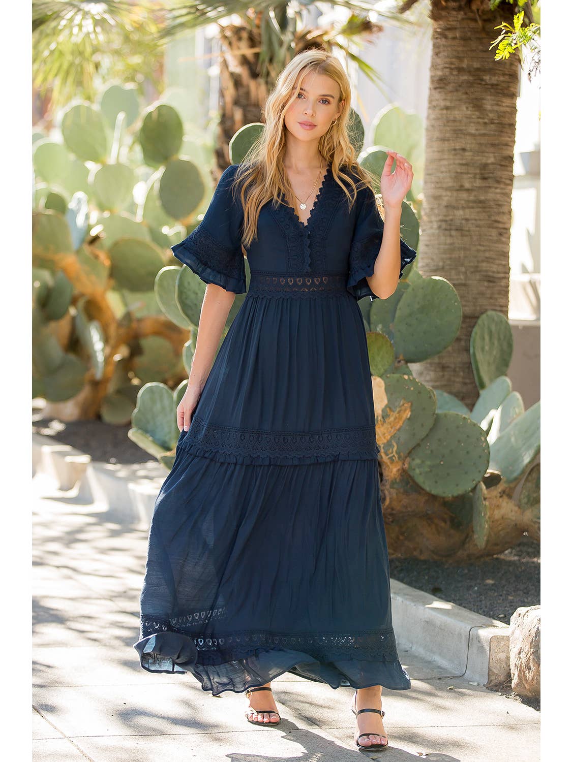 V-Neck Lace Maxi Dress