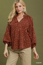 Jacquard Tie Neck Textured Blouse