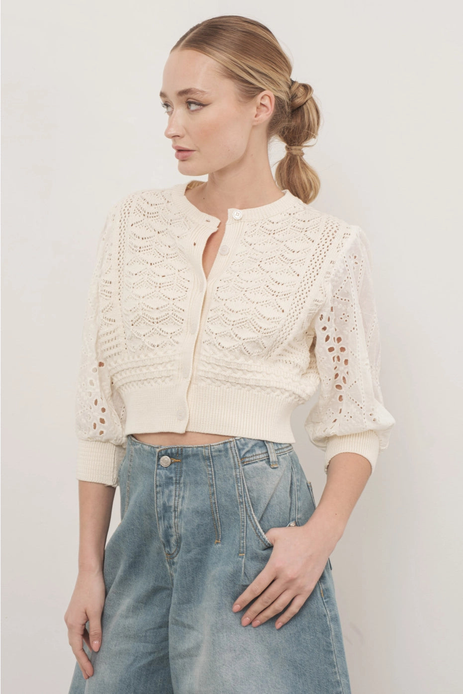 Hendry 3/4 Sleeves See Through Cardigan