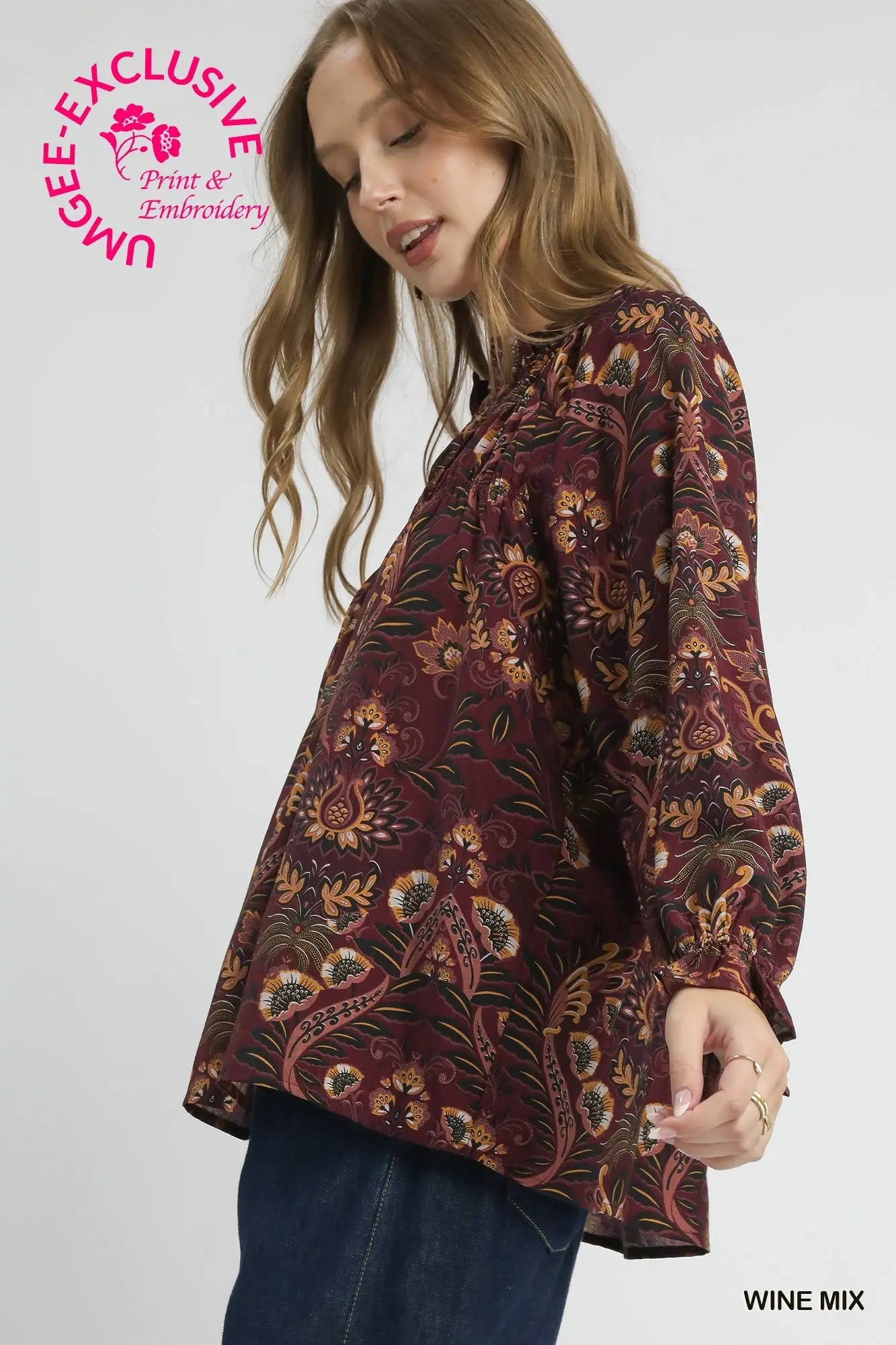 Floral Damask Print Long Sleeve Top