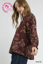 Floral Damask Print Long Sleeve Top