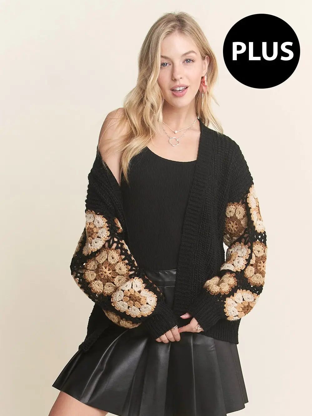 Plus Crochet Puff Sweater Cardigan