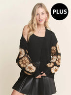 Plus Crochet Puff Sweater Cardigan