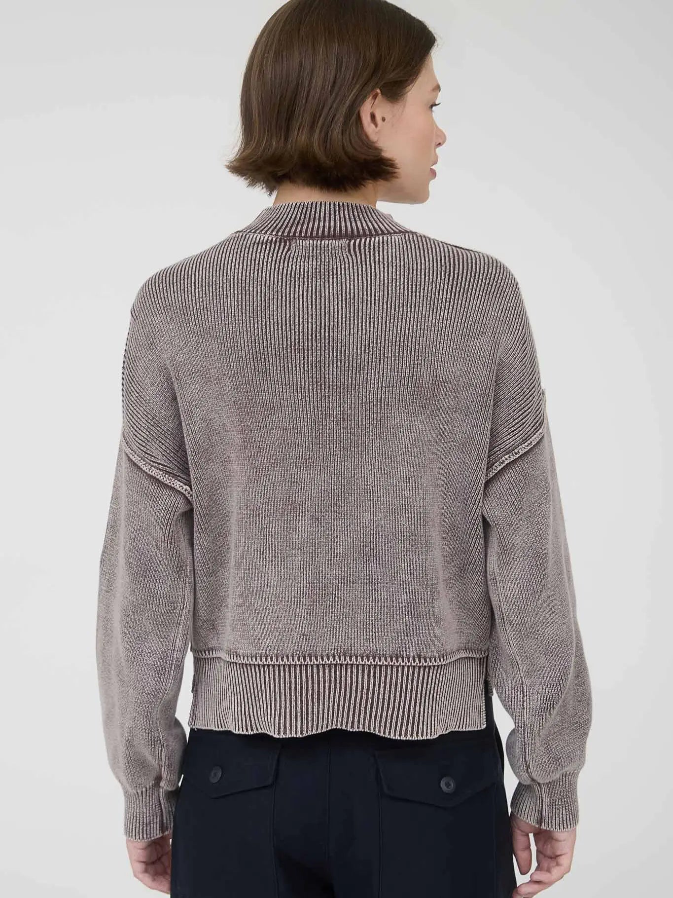 Washed Mock Neck Long Sleeve Pullover
