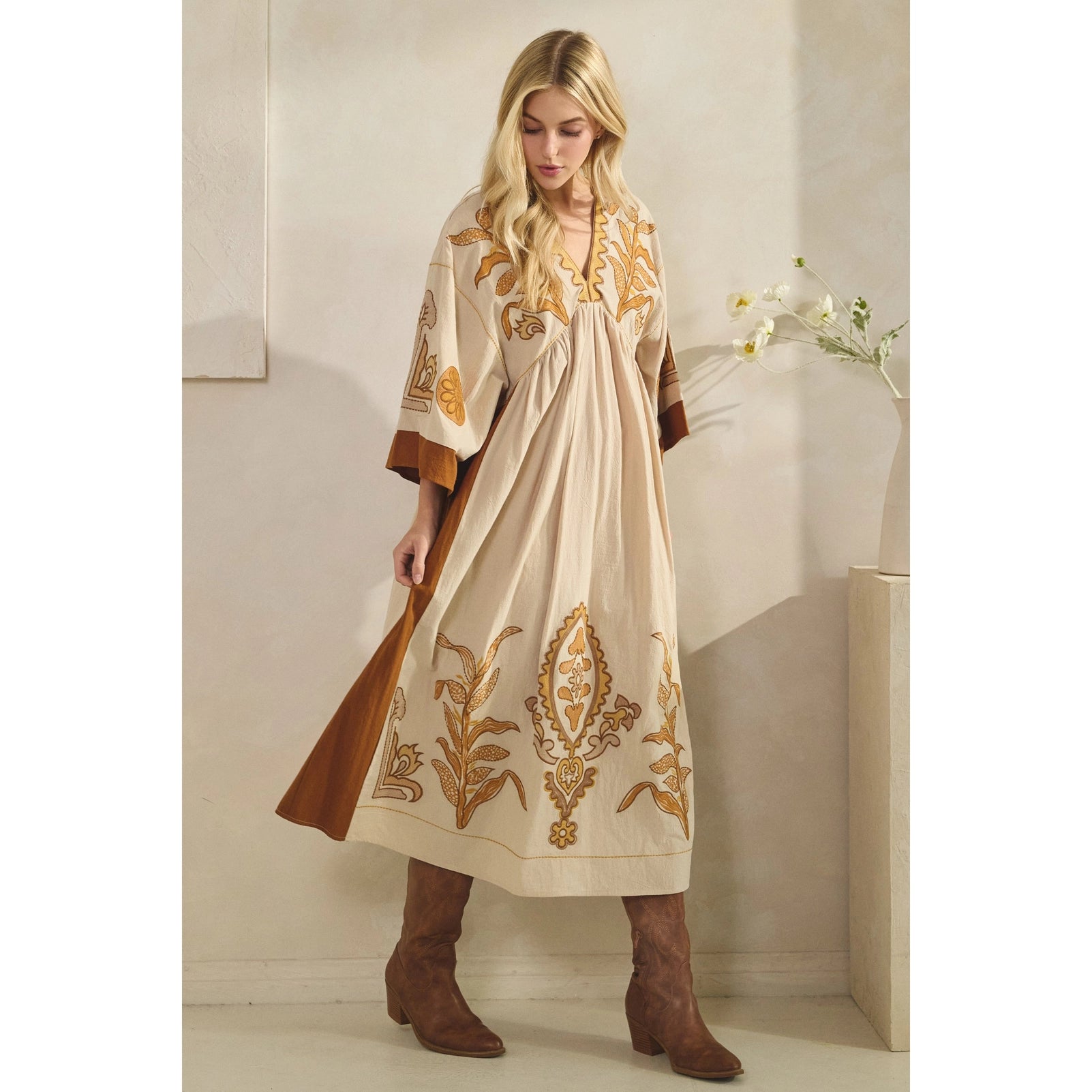 Vintage Embroidery Patch Maxi Dress