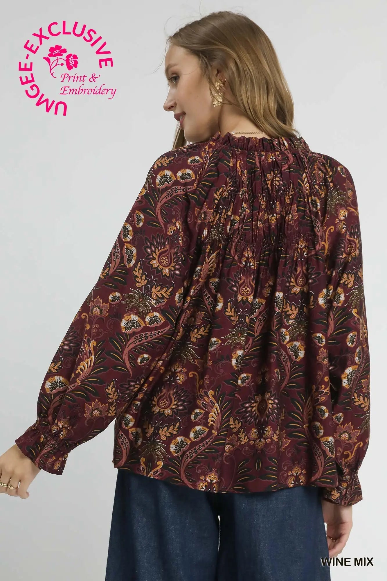 Floral Damask Print Long Sleeve Top