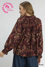 Floral Damask Print Long Sleeve Top