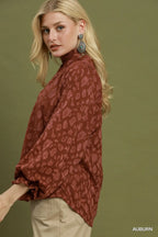 Jacquard Tie Neck Textured Blouse