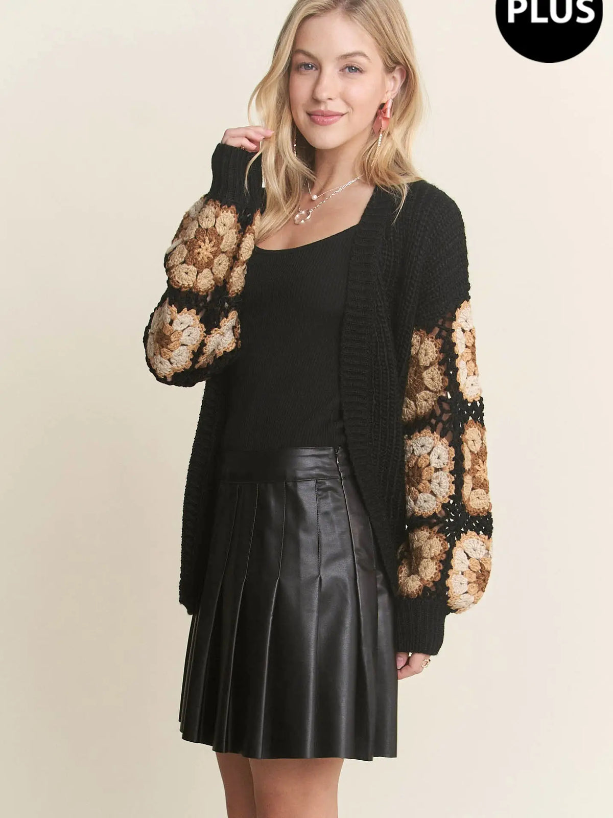 Plus Crochet Puff Sweater Cardigan