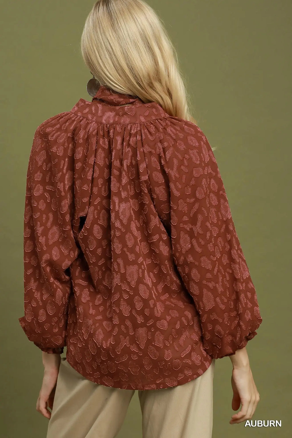 Jacquard Tie Neck Textured Blouse