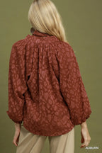 Jacquard Tie Neck Textured Blouse
