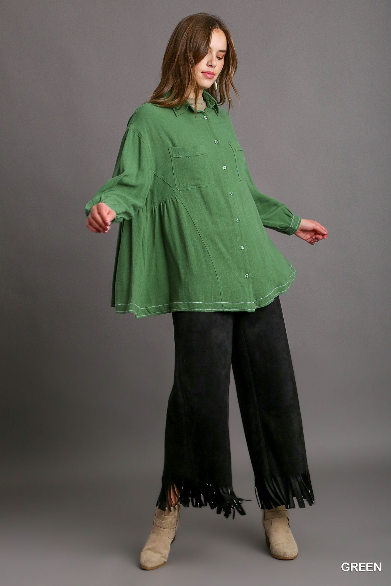 Linen Blend Button Down Tunic