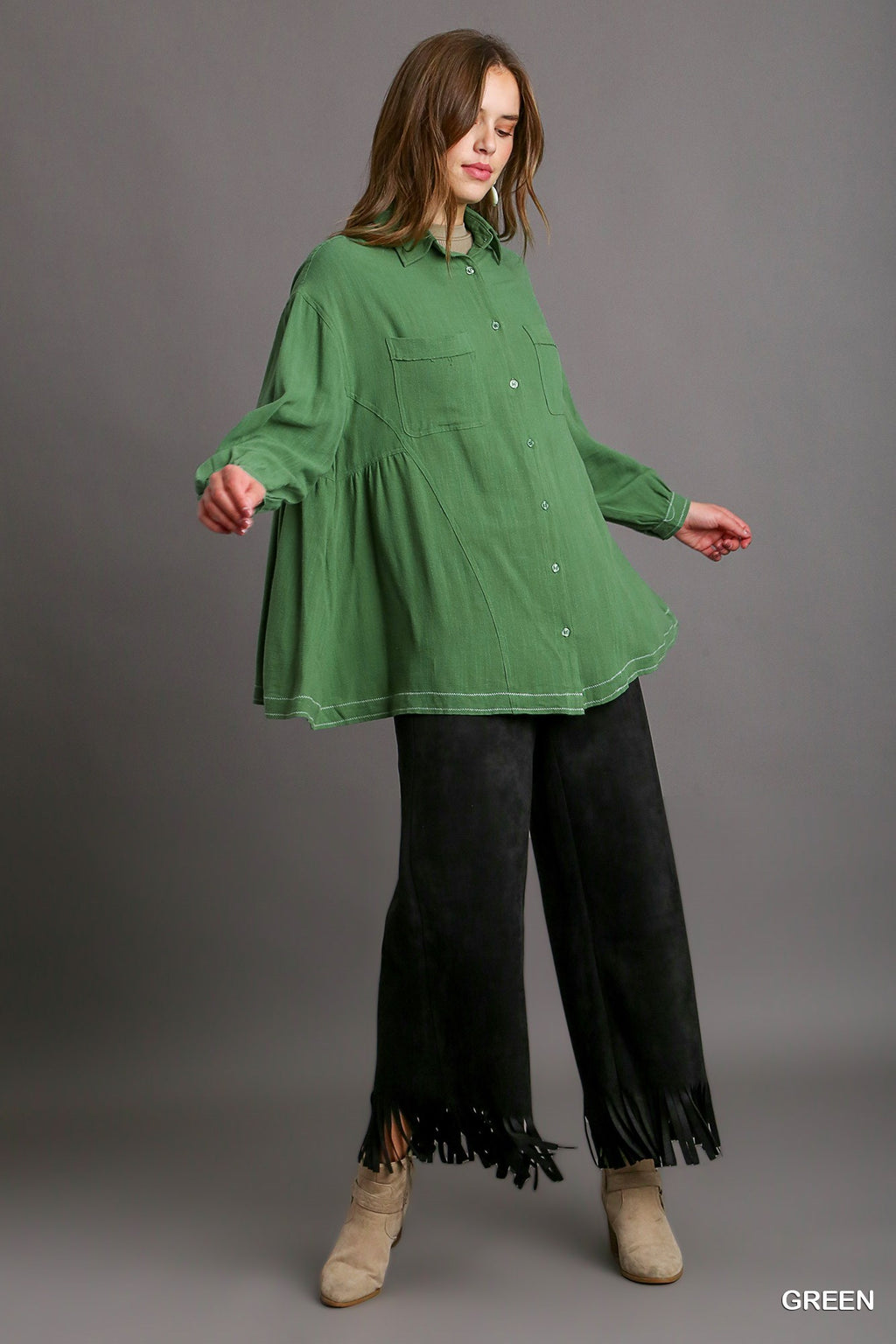 Linen Blend Button Down Tunic