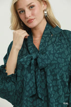 Jacquard Tie Neck Textured Blouse