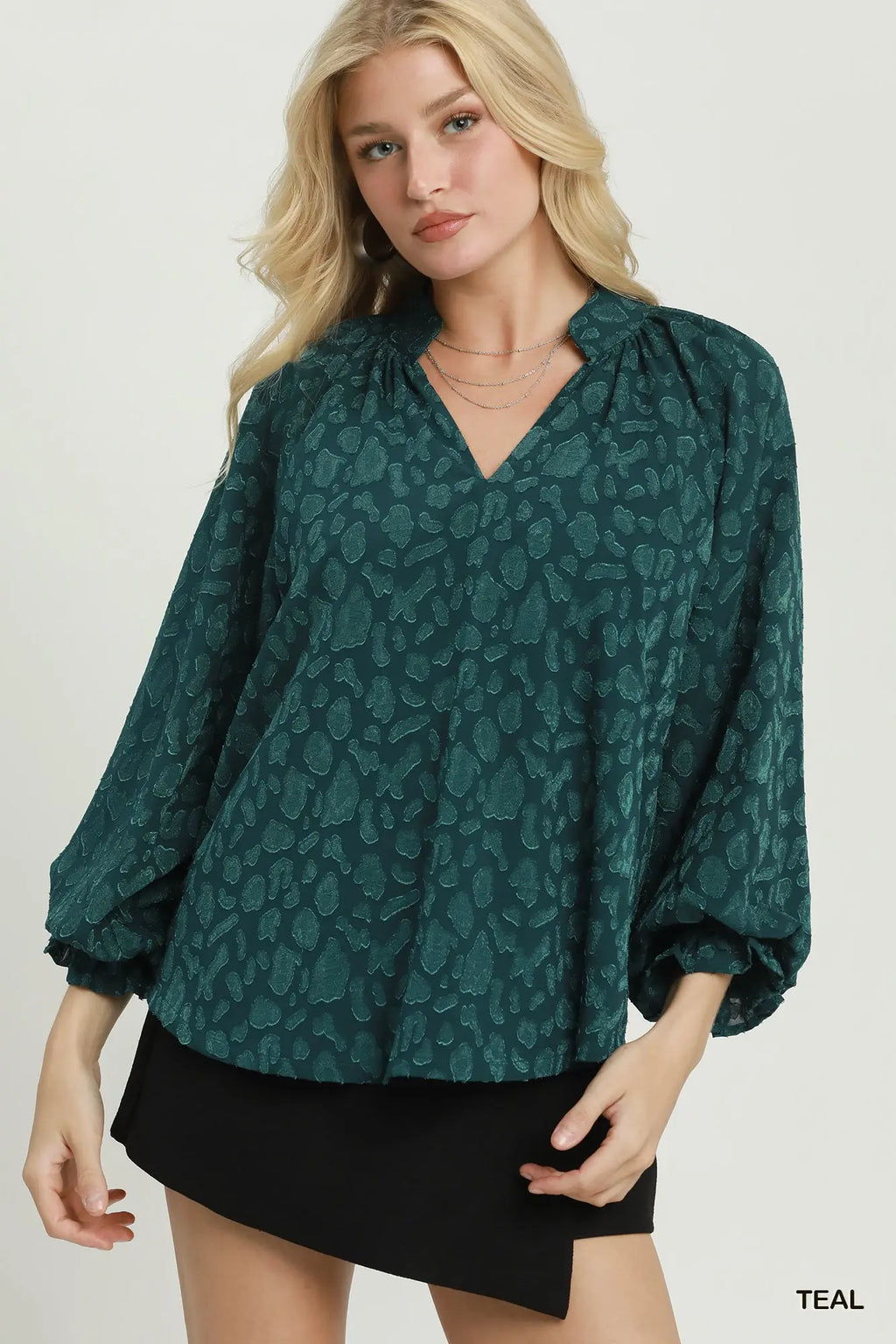 Jacquard Tie Neck Textured Blouse