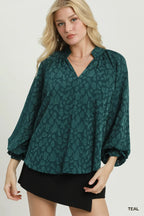 Jacquard Tie Neck Textured Blouse