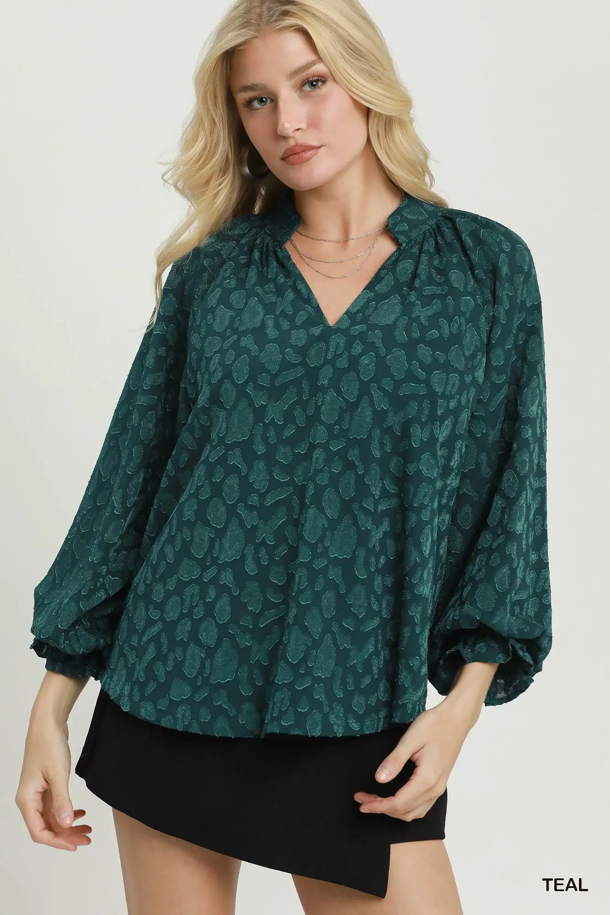 Jacquard Tie Neck Textured Blouse