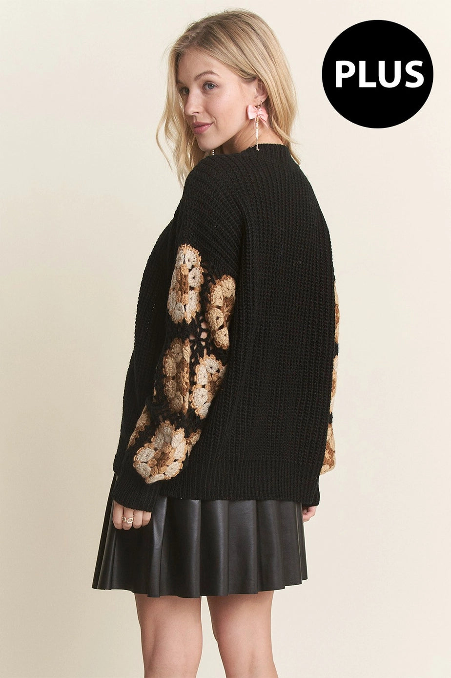 Plus Crochet Puff Sweater Cardigan