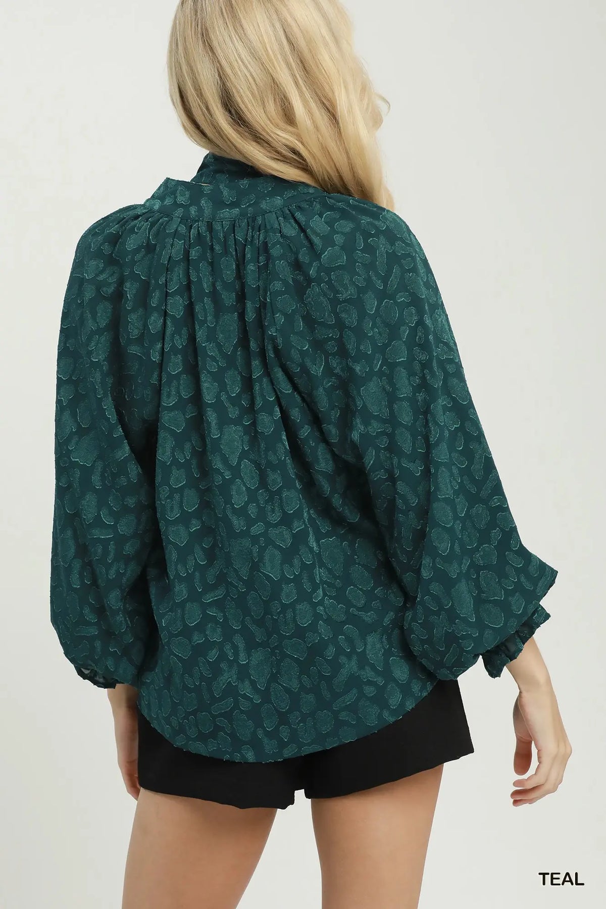 Jacquard Tie Neck Textured Blouse