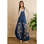 Floral Patchwork Denim Long Pant Overalls