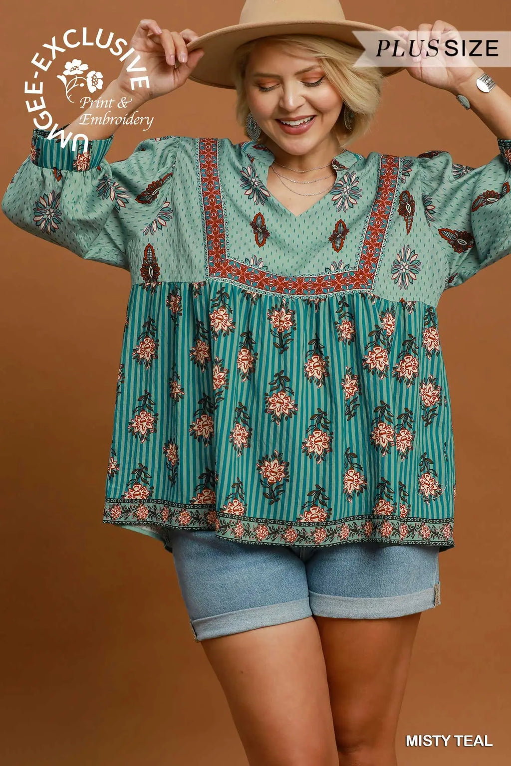 Mixed Floral Border Print Babydoll Blouse