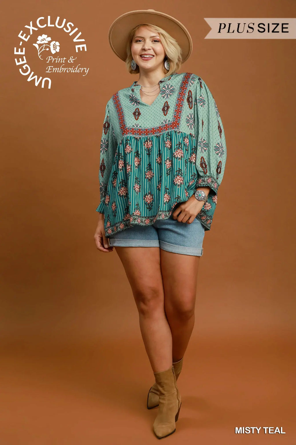 Mixed Floral Border Print Babydoll Blouse