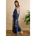 Floral Patchwork Denim Long Pant Overalls
