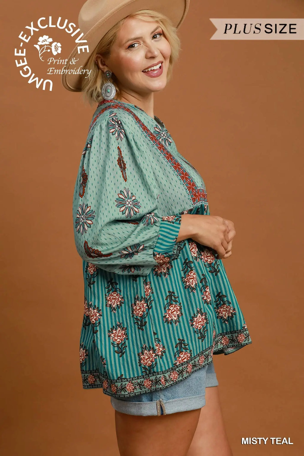 Mixed Floral Border Print Babydoll Blouse