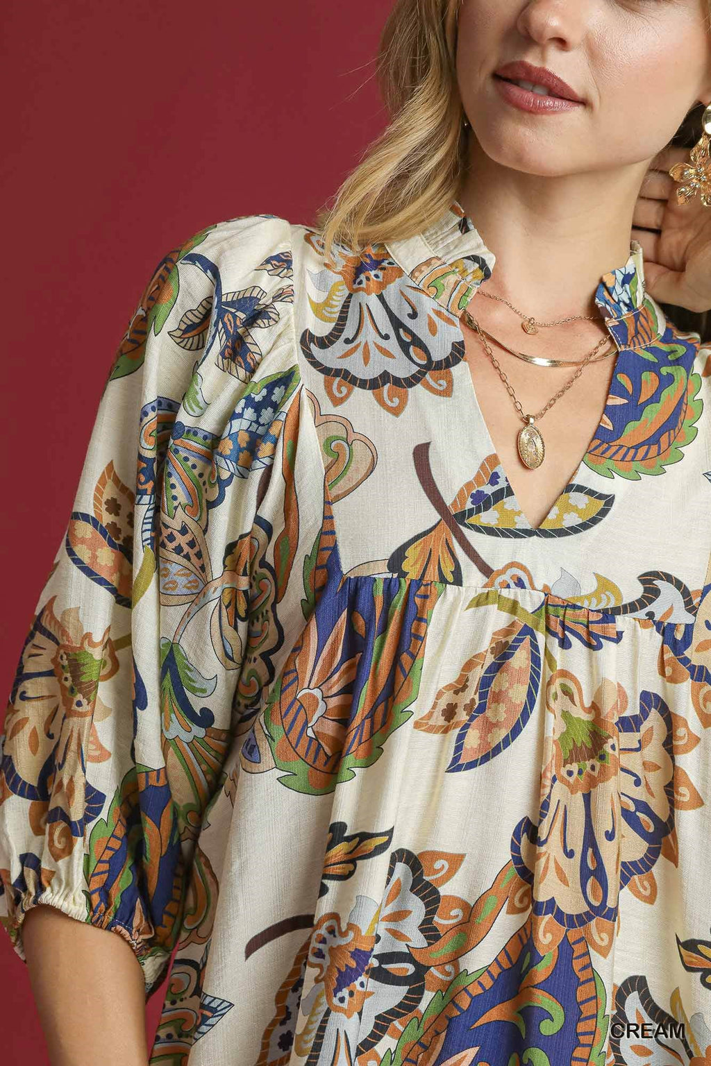 Abstract Print Puff Sleeve Babydoll Dress