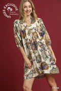 Abstract Print Puff Sleeve Babydoll Dress