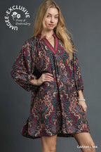 Floral Damask Print Collared Dress
