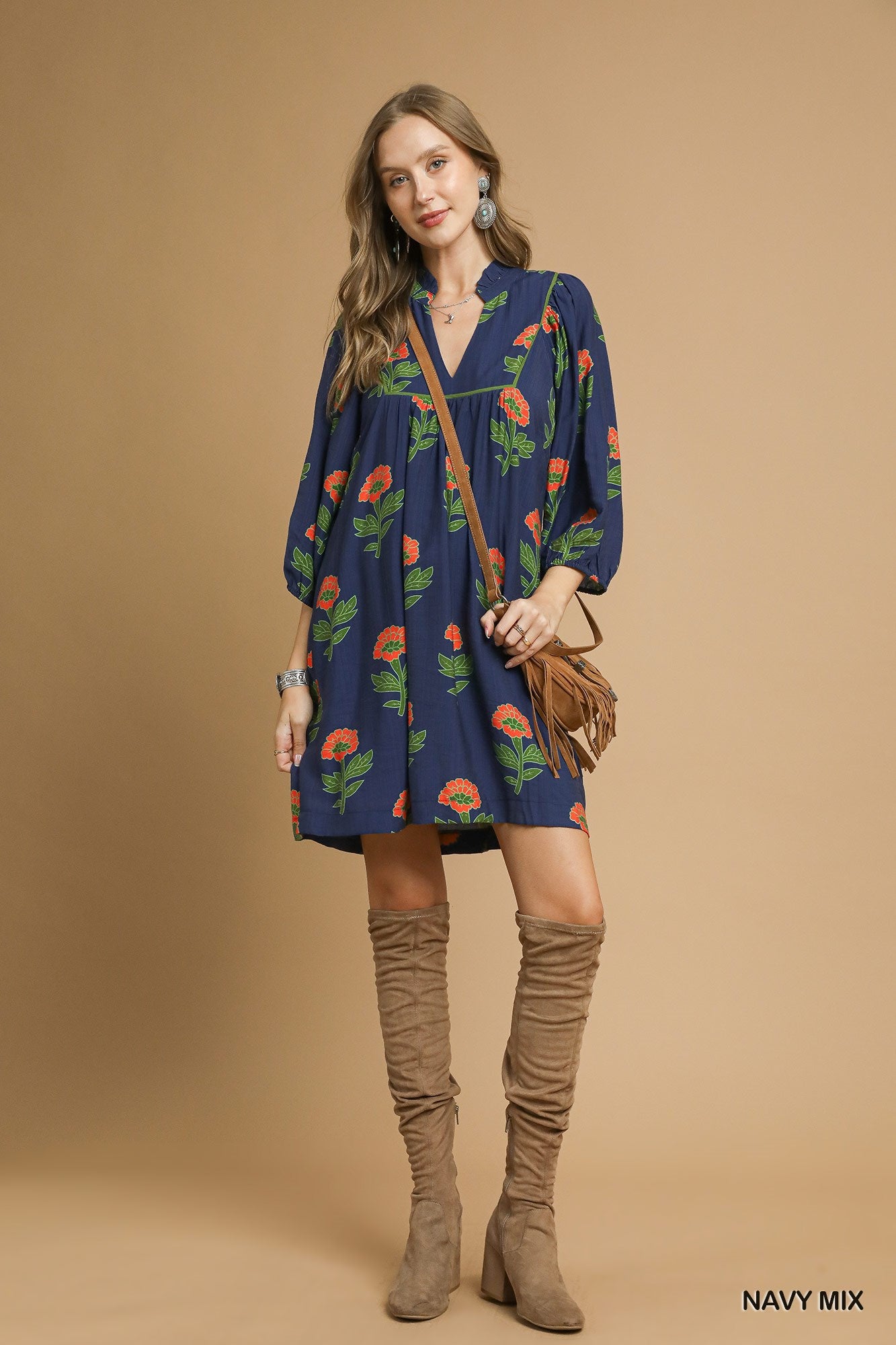 Floral Print Babydoll Tunic Dress