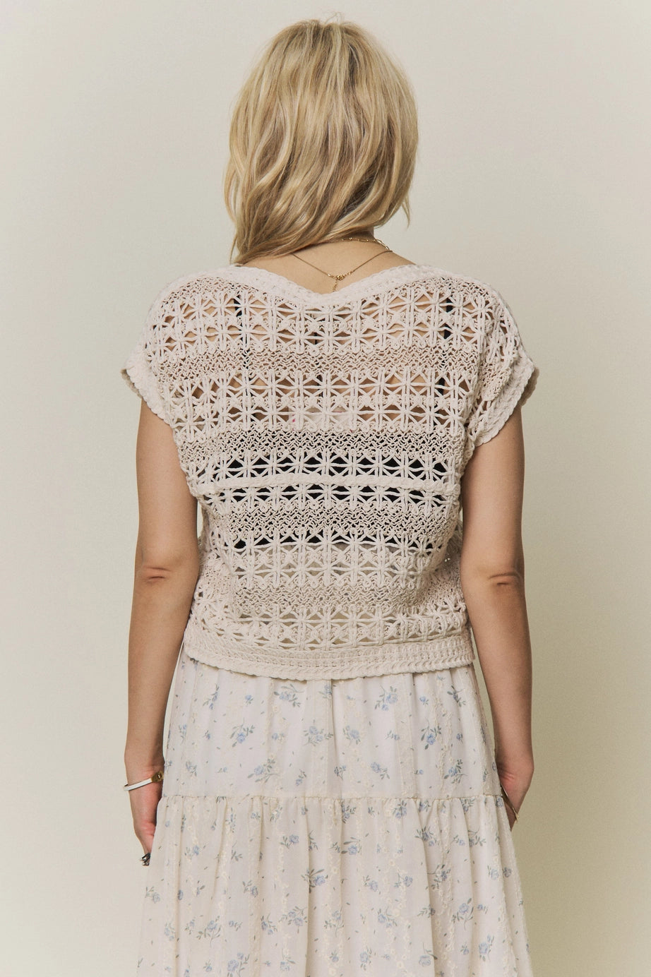 Cap Sleeve Crochet Knit Crop Top