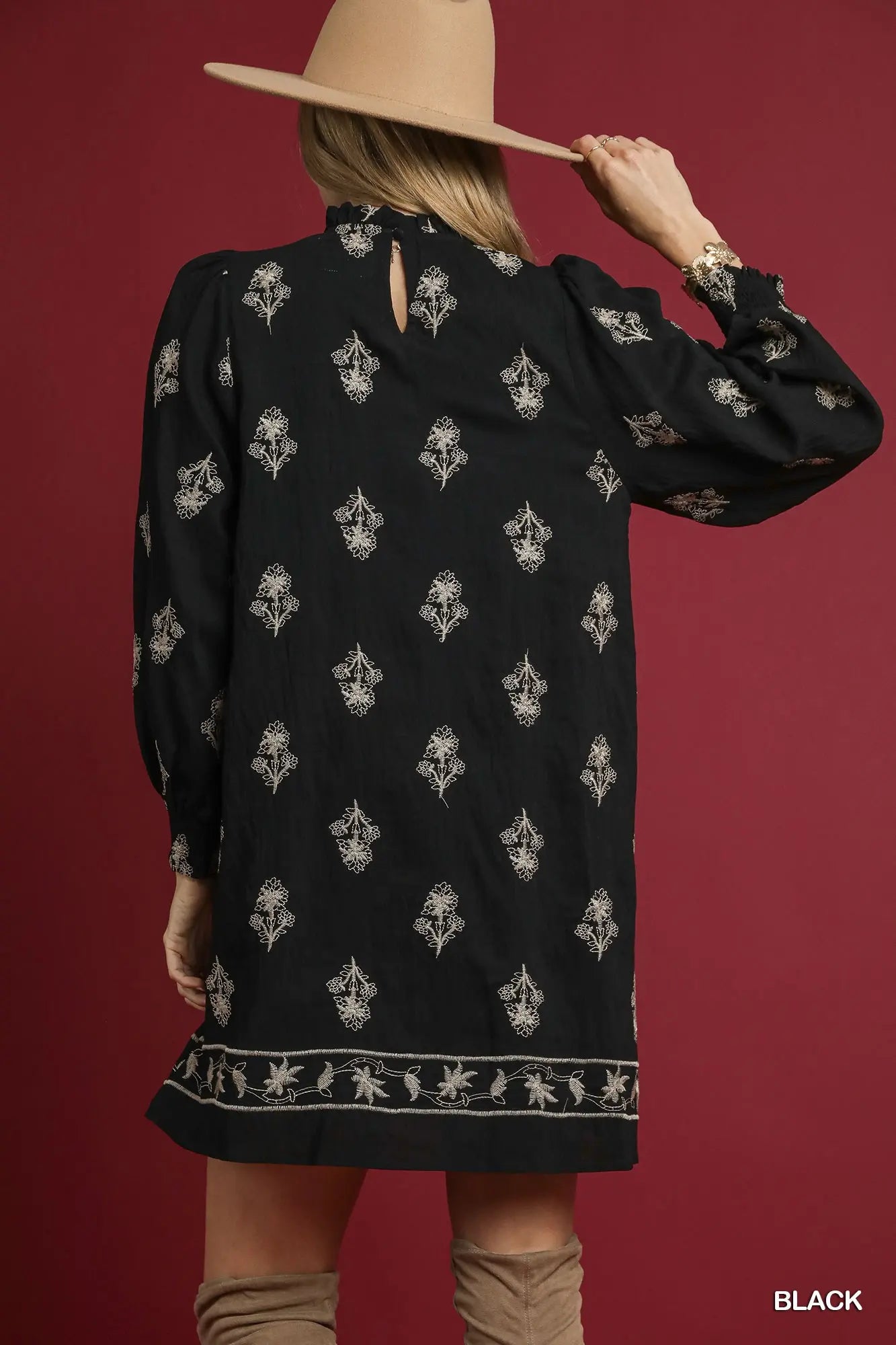 Embroidered Long Sleeve Mini Dress