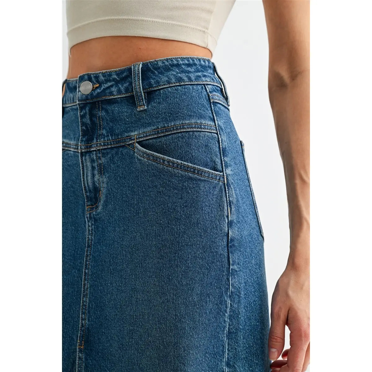 High-Rise Midi Skirt Front Yoke