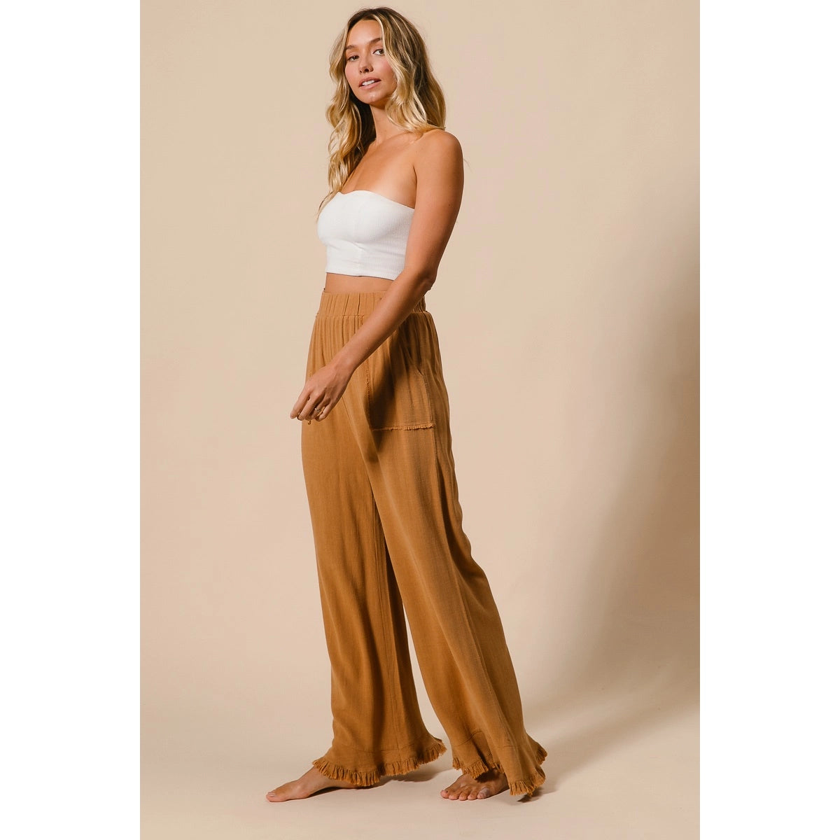 Washed Frayed Pants with Side Pocket