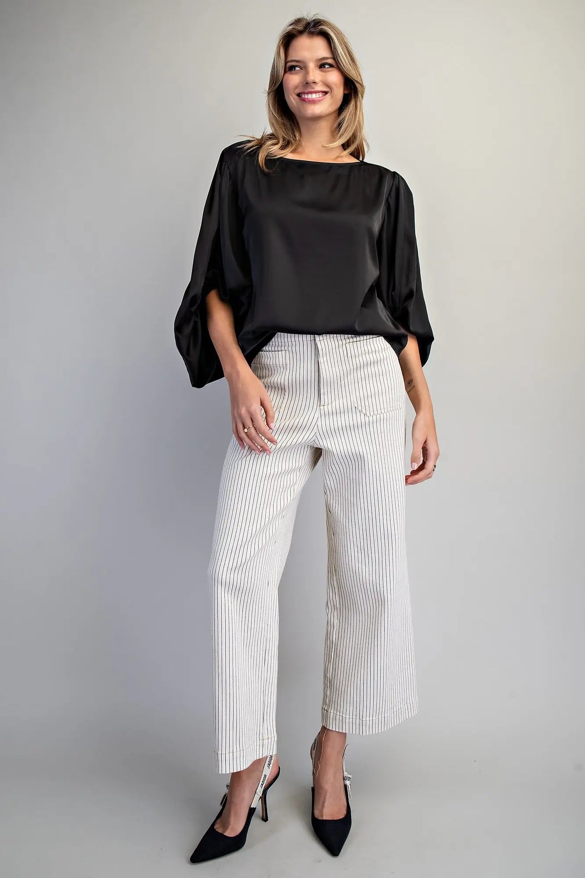 Solid Balloon Sleeve Blouse