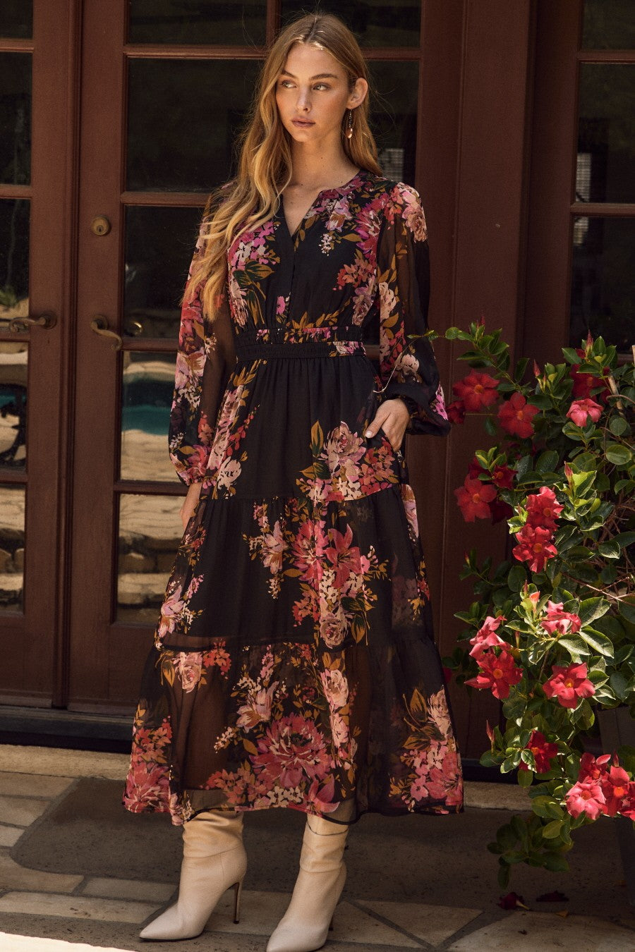 Floral Chiffon Midi Dress