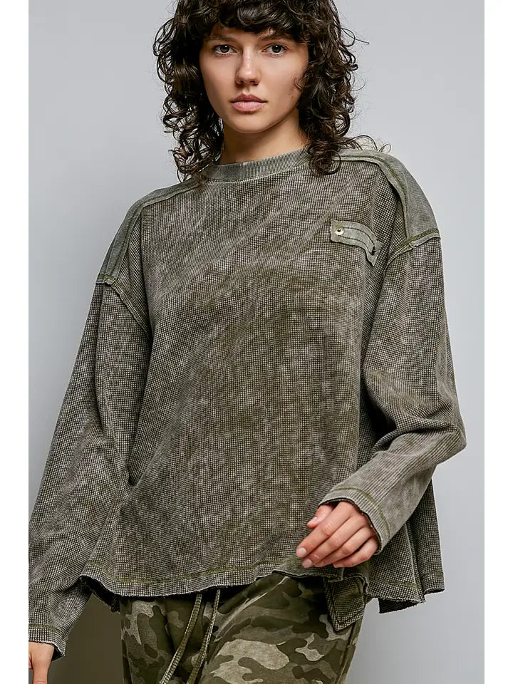 Mixed Panel Thermal Vintage Wash Shirt