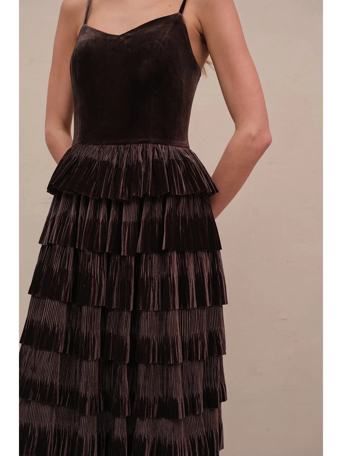 Velvet Pleated Tier Dress