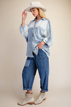 Mixed Print Washed Chambray Woven Shirt