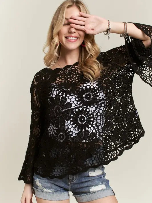 Bell Sleeve Crochet Top Blouse