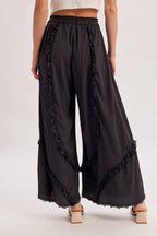 Boho Eyelet Lace Ruffle Trimmed Wide Pants
