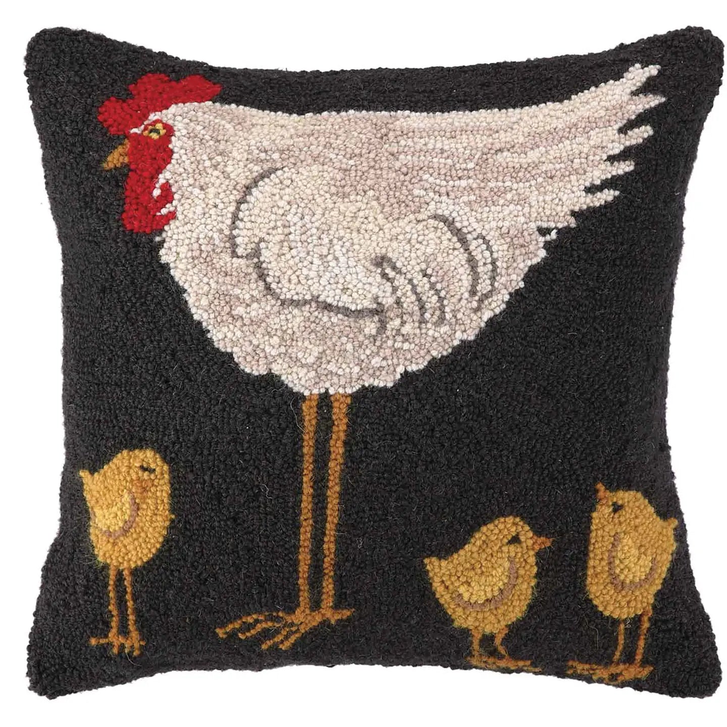 Hen With Three Chicks Hook Pillow
