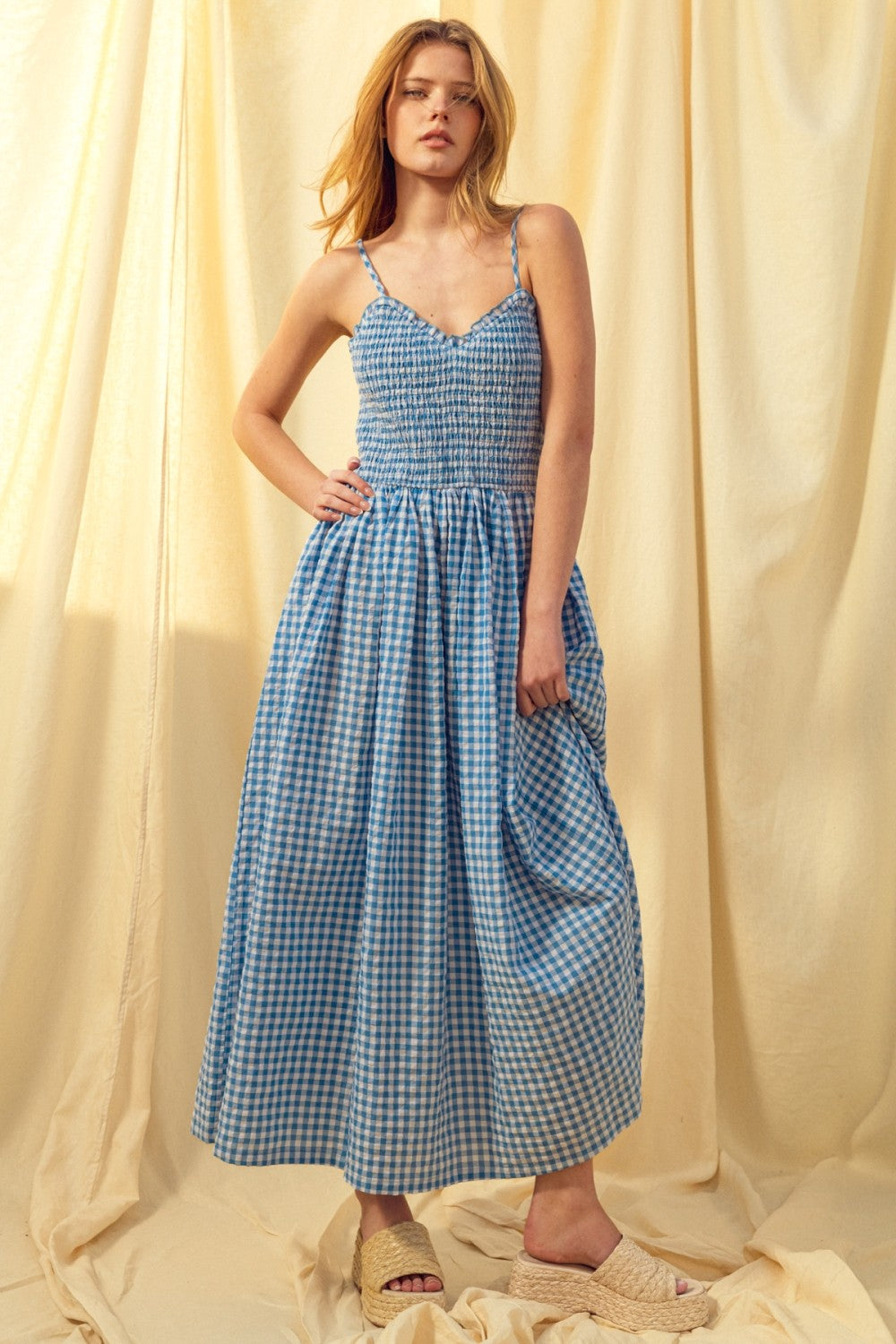 Gingham Print Long Dress