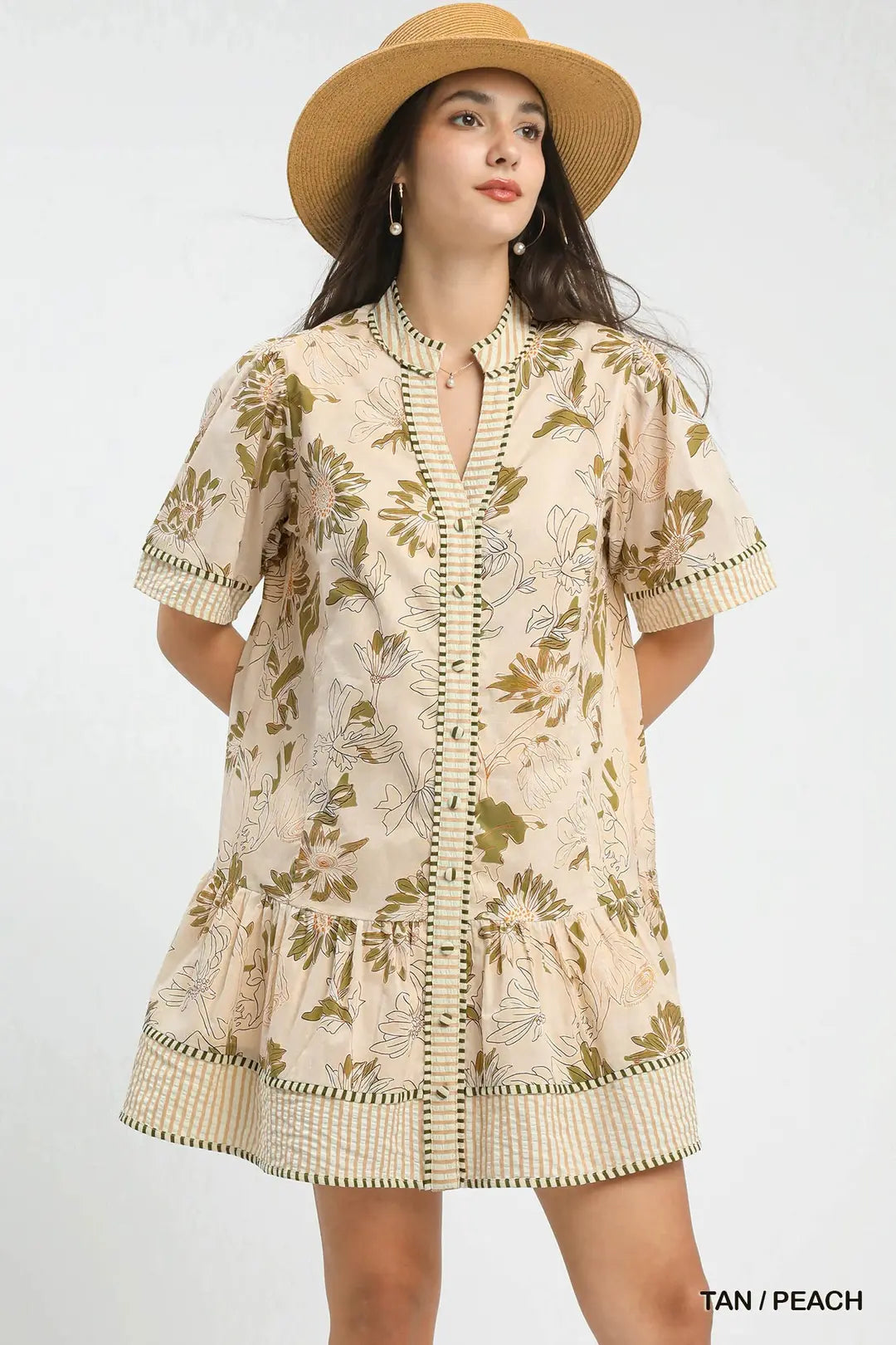 Botanical Print V-Neck Dress