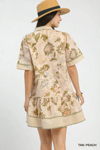 Botanical Print V-Neck Dress